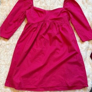 Fuchsia Square-Neck Dress with Long Sleeves